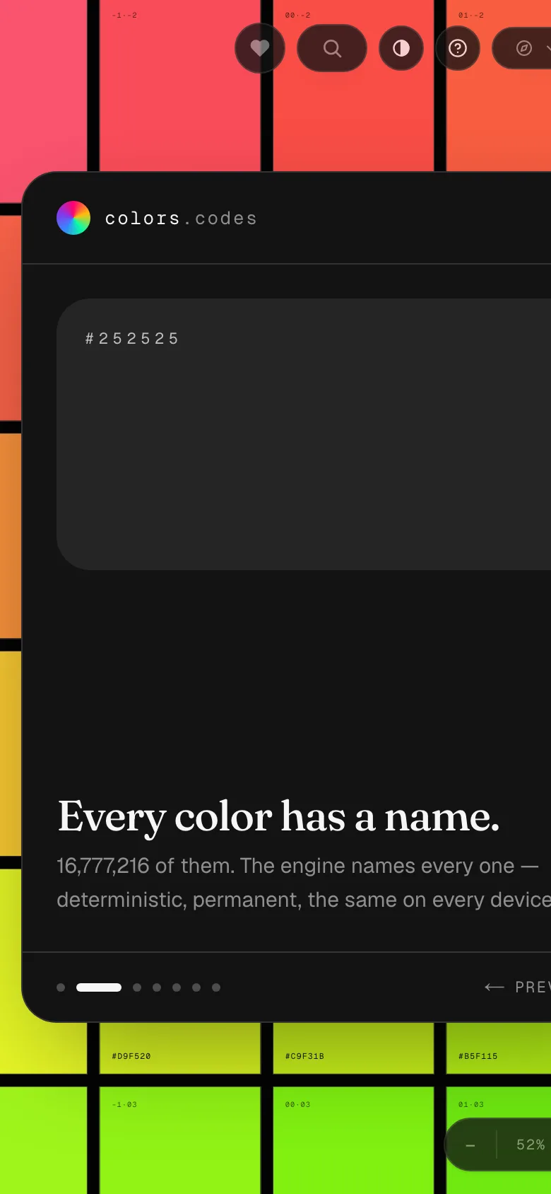 The colors.codes canvas on a phone.
