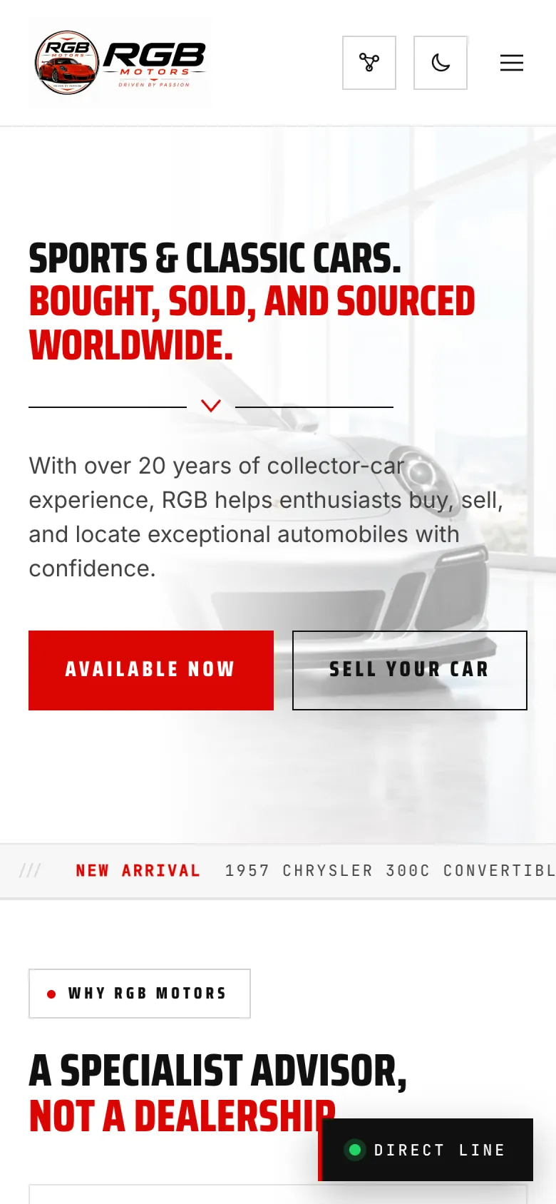 The rgbmotors.com home page on a phone.